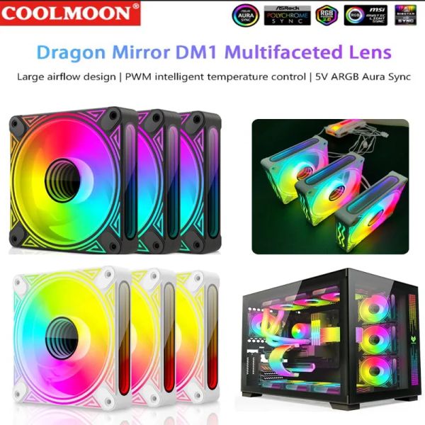 Steuerung Coolmoon DM1 120 mm PC -Hülle Lüfter 5V 3Pin Argb Aura Synchronisation Leuchttätiges Fahrgestellkühlungslüfter Smart Temperatur Control