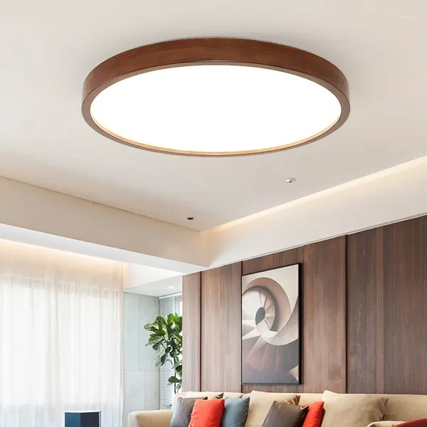 Luci a soffitto Lampada cinese in noce Ultra-sottile tondo rotondo in legno Nordico Lampadario da letto da letto di studio Balcone Illuminazione del corridoio balcone