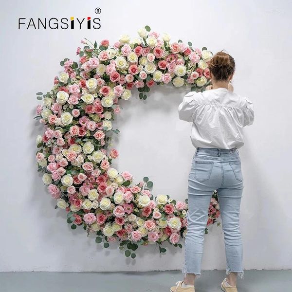 Flores decorativas para a lua rosa parede pendurada Arranjo floral Conjunto de casamentos Banco de banquete de festa do cenário do cenário de eventos