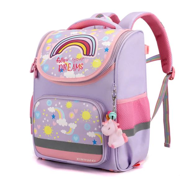 Bolsas novas mochilas infantis para garotas estudantes de escola primária Bags 3d desenhos animados arco -íris garotinha garotinha bolsa escolar infantil