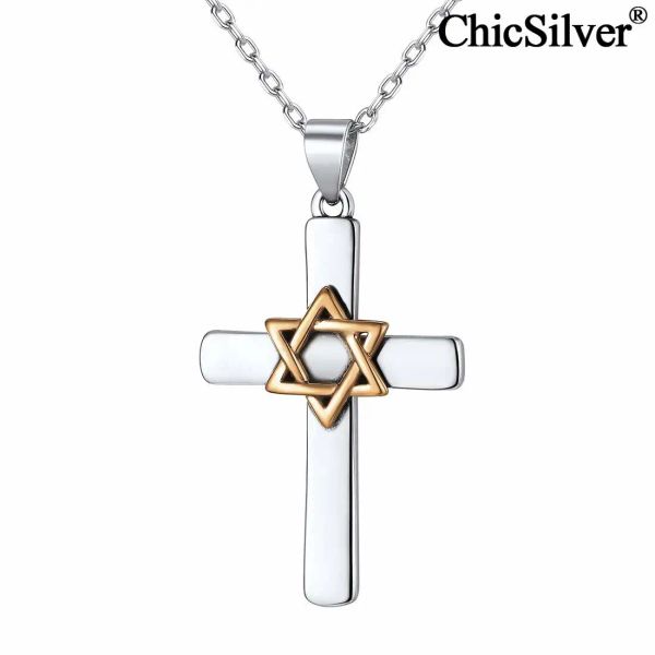 Kolyeler David'in Yıldızı Çapraz Kolye Kadınlar İçin Kolye Erkekler 925 STERLING Silver Magen David Yahudi Dini Takı