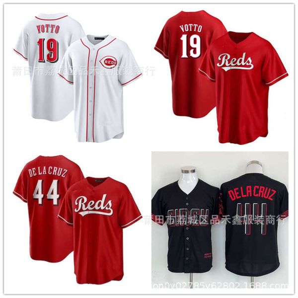 Jerseys de futebol Jersey de grandes dimensões 44#19 Votto Red T-shirt Mangas curtas em branco