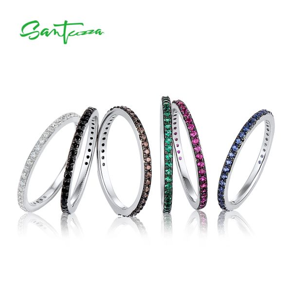 Ringe Santuzza 925 Sterling Silberringe für Frauen Mode Multi -Edelstones Pink Blue Blue Black White Cz Finger Stapelbar Fine Schmuck