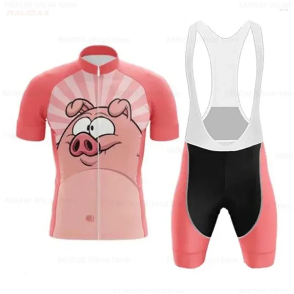 Racing Sets Caskyte Funny Pig Bicycle Jersey Men Cycling Quick seco Roupas de bicicleta completa ROPA MTB Terno curto Manga curta