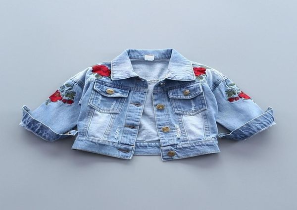 Mode Girls Jean Jackets Kinder Baby Rose Stickmantel Langarmknopf Denim Jacken Kleinkind Girls Kleidung 17y Y2008311194399