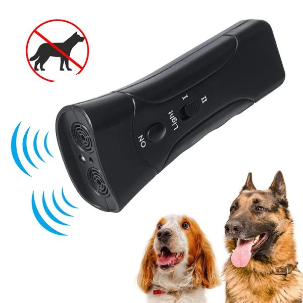 Repellents 3 in 1 Haustierhund Repeller Whistle Anti Barking Stop Rinde Training Geräte Trainer LED Ultraschall Anti -Bellen ohne Batterie