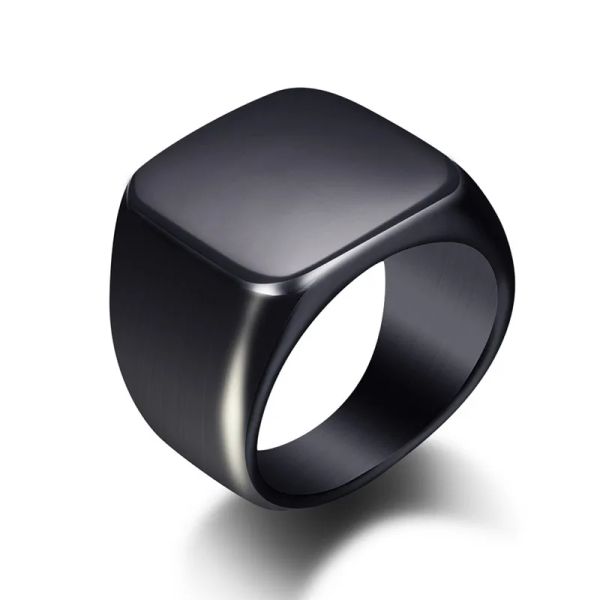 Группы моды мужчины черные гладкие кольца из нержавеющей стали глянцевые кольца Signet Square Ring