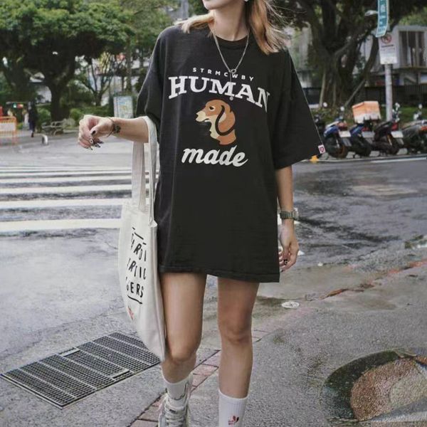 T-shirt de t-shirt de manga curta feita humana criativa divertida e feminina e feminina casais usam uma parte superior da tripulação