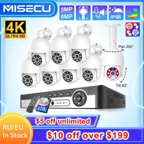 Controllo MISECU 8CH 4K 5MP PTZ POE Sistema di telecamere di sicurezza Human Rilevamento 8MP Smart Auto Tracking NVR CCTV Set di sorveglianza esterna H.265