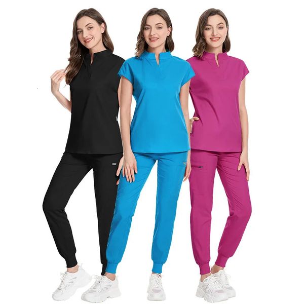 Mulheres uniformes Scrubs Sets Tops Vestidos de calça de enfermagem Acessórios de pet shop doutor beleation spa salão wokrwear roupas 240418