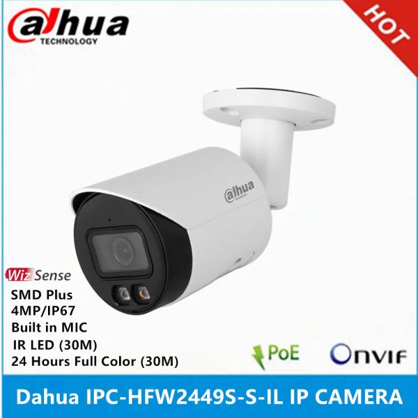 Lente Dahua ipchfw2449ssil 4mp 24 horas FullColor IR 30m Dual Light Builtin Mic Smd Plus Wizsense Bullet IP Camera