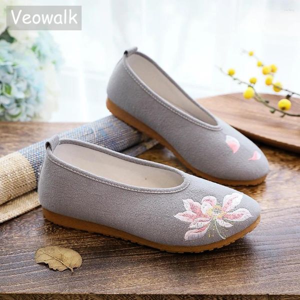 Scarpe casual veowalk fiore ricamato da donna morbido in cotone slip su ballerine piattaforma vintage donne non slip