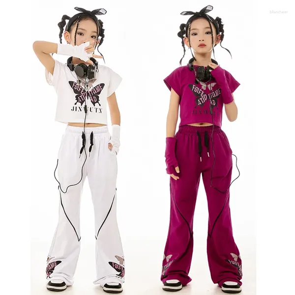 Bühnenbekleidung 2024 Kinder Hip Hop Kleidung Lose Weste HipHop Hosenanzug Streetwear für Mädchen Jazz Tanz Performance Kostüme DN17785