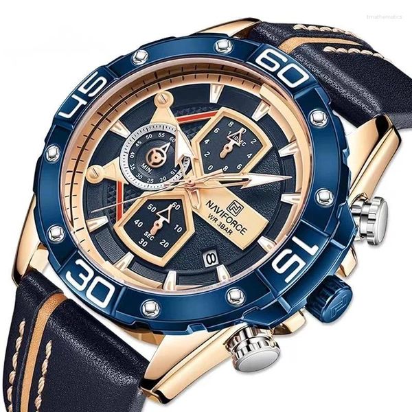Relógios de pulso Quartz Watch for Men Luxury Sports Top Brand Chronógrafo Relógio à prova d'água Hombre de cinta de couro genuíno Reloj