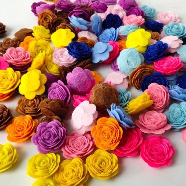 Dekoratif çiçekler 24pcs yapay keçe gül çiçek diy el yapımı zanaat malzeme aletleri yay kafa bandı aplike dikiş aksesuarları