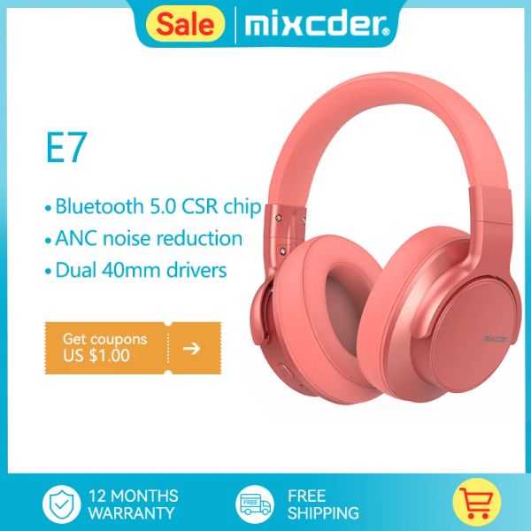 Bolsas Mixcder E7 fone de ouvido sem fio HIFI Ruído ativo cancelando o fone de ouvido Bluetooth v5.0 ANC sobre o fone de ouvido para o telefone