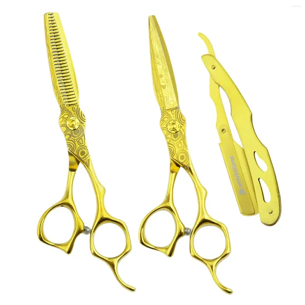 Tesoura profissional tesoura profissional de penteado japonês damasco cortando barbeiro shears kit de barbear salão de salão