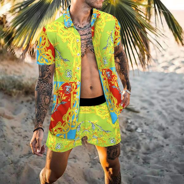 Herrenhemmende Sets 3D Printed Retro Ethnic Style Kurzärmel Casual Shirt Übergroße Strandshorts Sommer Streetwear Hawaiian Suits 240408