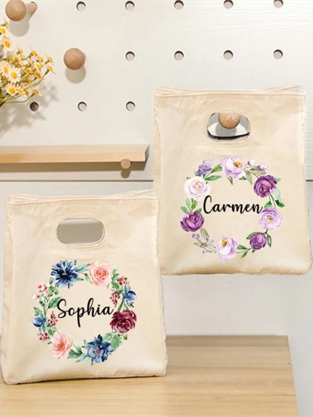 Bolsas de almoço isoladas de flores personalizadas Mulheres Bolsa de refrigerador Nome personalizado bolsa térmica bolsas de piquenique portáteis com comida de gelo Melhores presentes