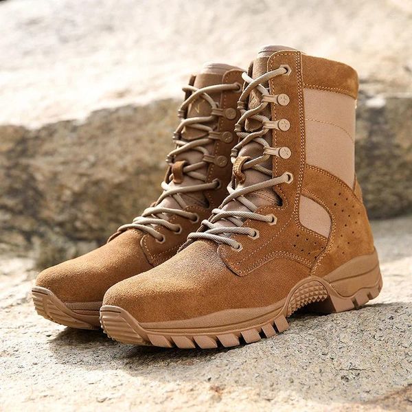 Fitnessschuhe Topfight Lederstil Landkampfstiefel Männer Frauen Größe 36-46 wasserdichtes Wandern Hochbraune Taktik