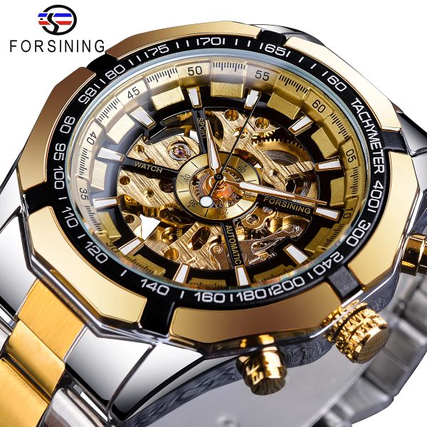 Kits Forsining Skeleton Dial Watches Mechanical Watches Men Luminous Luminous Golden Watch Sport Sport Sport Style Watch Montre Homme