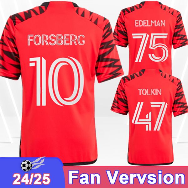 2024 25 New Yo RK Red Mens Soccer Jerseys Eile Burke Morgan Nealis Carmona Alexandre Coronel Away Ootball Red Ootball Uniformes de manga curta