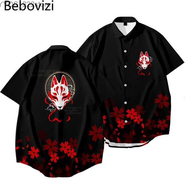 Camicie casual maschile 2021 giapponese maschile abbigliamento per la spiaggia da spiaggia haian shirt estate a maniche corte a maniche corte harajuku hip-hop black black shirt yq240422