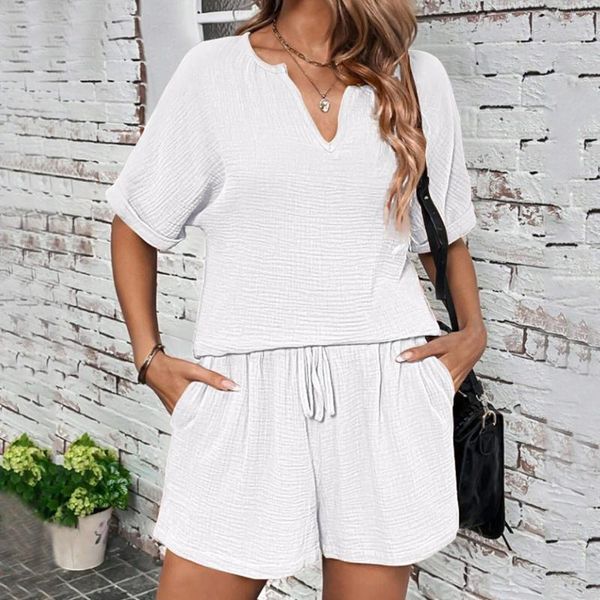 SUSuit da donna Sump Summer Tape Fashion Shorts Casual Solid e T-shirt Top Two Sets Outfit a V-Neck Beach Outfit Sexy Sexy Sliet