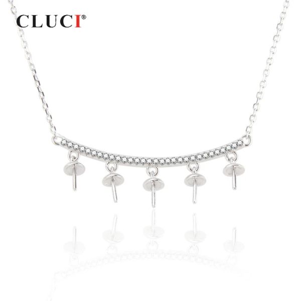 Halsketten Cluci Silber 925 Design Anhänger Halskette Montage Frauen Schmuck Luxus Zirkon 925 Sterling Sivler Pearl Anhänger Halskette Sn040SB