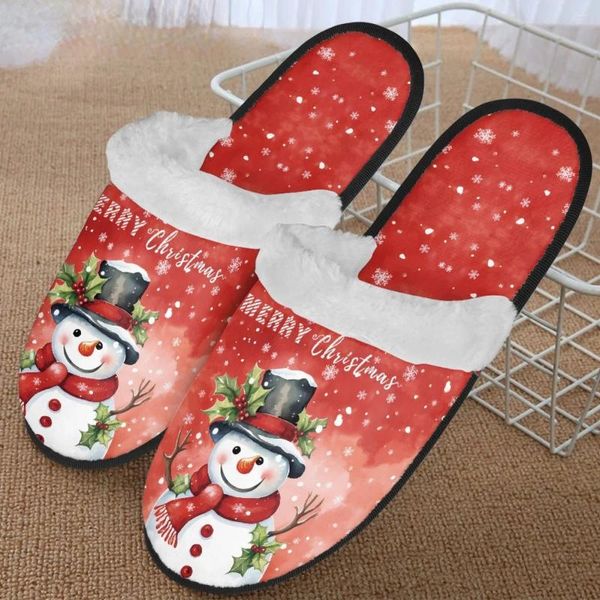 Hausschuhe Frohe Weihnachtsdruckschuhe Schöne Schneemann Langlebige Anti-Rutsch flauschige Wintersaison Innenhause warm warm gemütliche weiche Frauen Schuh