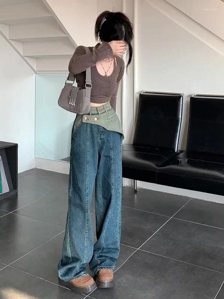 Frauen Jeans Lazy gerade Beinhosen trendy minimalistische künstlerische künstlerische helle helle Farbe Harajuku Reißverschluss für