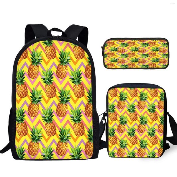 Backpack Yikeluo Tropical Obst Ananas Stammesstreifen Druck gelb Langlebiger Reißverschluss Freizeit Messenger Bag Student Stifte Gehäuse