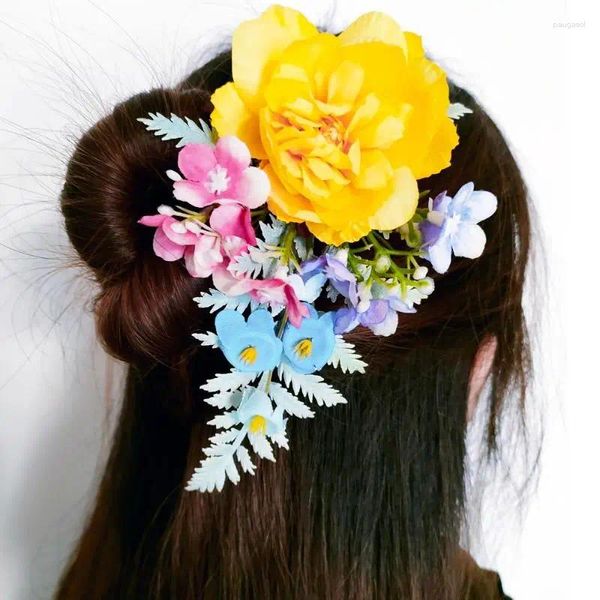 Haarklammern Künstliche Blumenkamm Clip Frauen Kopfbedeckung Bohemian Chinesischer Stil Hanfu Haarnadel Kopfschmuck Damen Brautparty Schmuck Schmuck