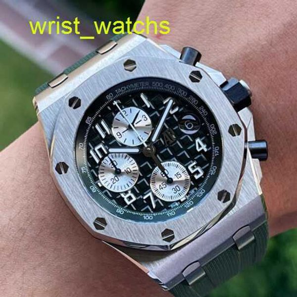 AP Grestest Wrist Watch Royal Oak Offshore Series Watch 42mm Diâmetro Moda Mecânica Automática Lazer dos Men time do homem 26238ti.oo.a056ca.01 Exército verde