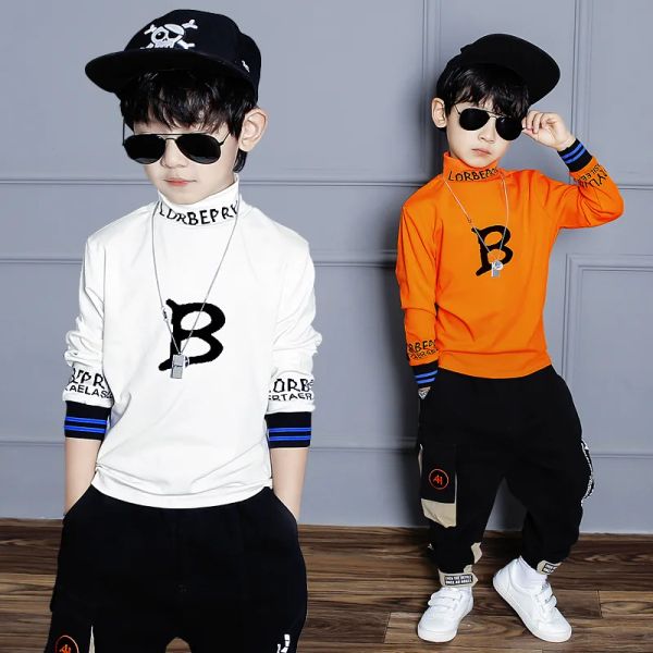 T-shirt Spring Kids Boys Boys Thirts Long Thirts Stampa di stampa Bottom Tops Korean Children Autumn Teens Boys Abbigliamento