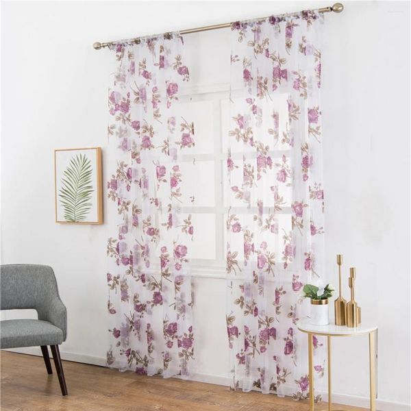 Tende da 1 pc semi-ombreggiatura della finestra di fiori di rosa tende vocali per soggiorno camera da letto-100x200cm (viola)