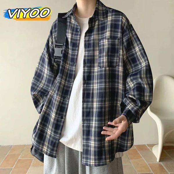 Camicie casual maschile autunno giapponese 5xl marrone vintage y2k oversize a manica lunga piolo sciolto camicetta cameriera camisas uomini streetwear