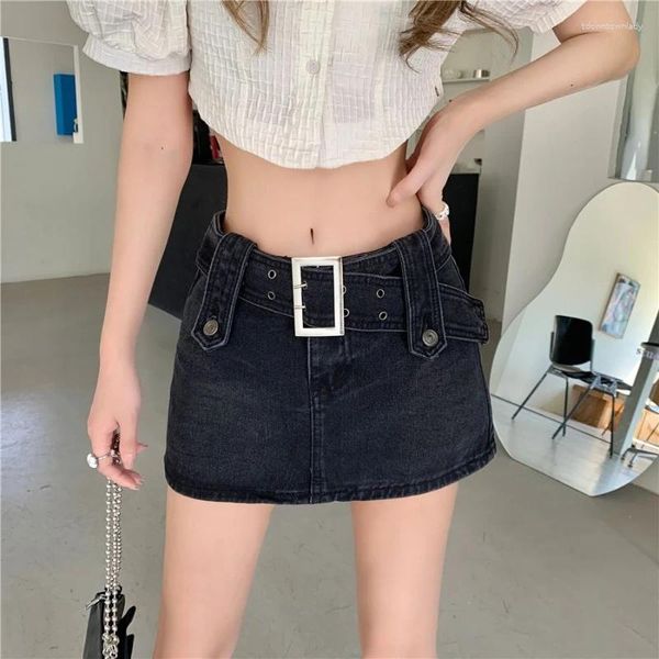 Юбки 2024 Женская летняя белая юбка с высокой талией A-Line Package Super Short Denim Women Y2K Sexy Mini Jean