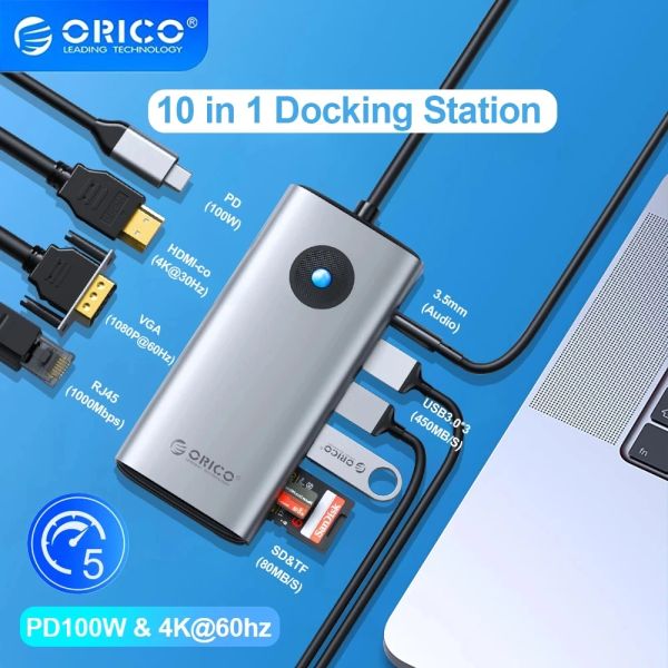 Hubs ORICO USB C Hub Tipo C para HDMicompatible USB 3.0 Adaptador Ethernet Porto Docking