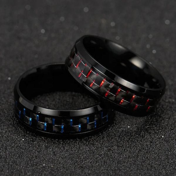 Bandas 2020 Titanium Steel Black Carbon Fiber Rings Moda Red Azul Anel ANEL MASCULINO Mens jóias legais