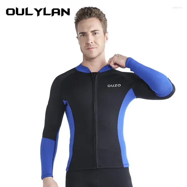 Moda de banho feminina Ouillan 1,5 mm de jaqueta de surf esportes de água quente neoprene de neoprene masculino masculino de manga longa de mergulho no topo do snorkeling