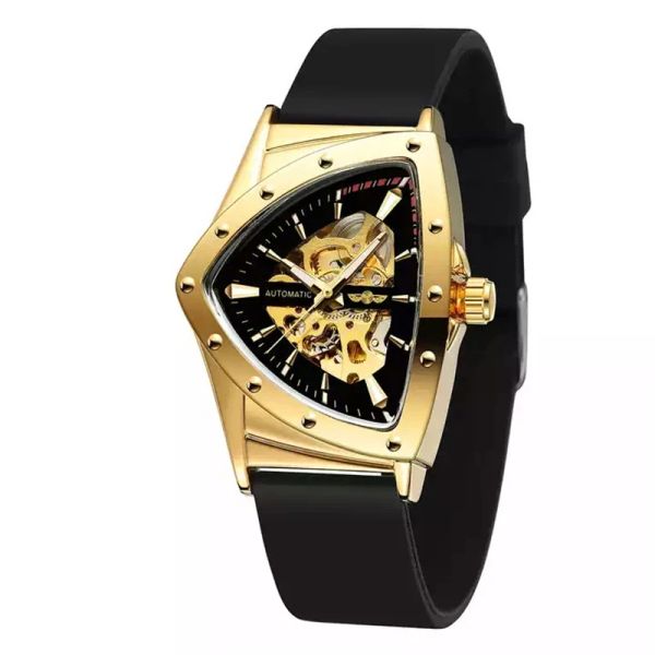 Kits Luxus automatische mechanische Uhr Black Gold Dreieck Steampunk Männer Skelett Zifferblatt Uhr MALE COCK HOMBRE REGIO MASCULINO