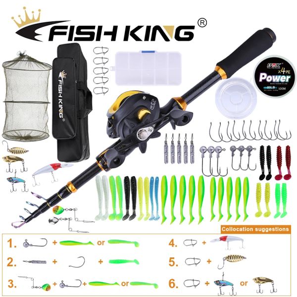 Acessórios Fish King Fishing Rod Kit Full Telescópico Sea Spinning Relelle Lure Set