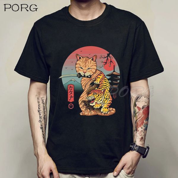 Hemden Catana in Edo Nekoffee Kawaii Haruku Übergroße T -Shirts Kurzarm Katze Anime T -Shirt Japanische Sommer Kurzarm T -Shirts