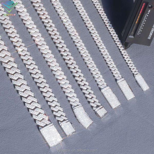 Hot-Sale 8mm-20mm VVS Moissanit Diamond Kette S925 Sterling Silber Kubanverbindung für Männer HipHop Feine Juwely Halskette Armband