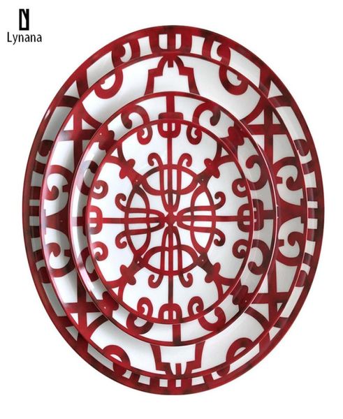 Ceramic Plate Painted Red Art Criativo Round Ins estilo de mesa H Placas de jantar Definir placas de carregador para Pasta4536064