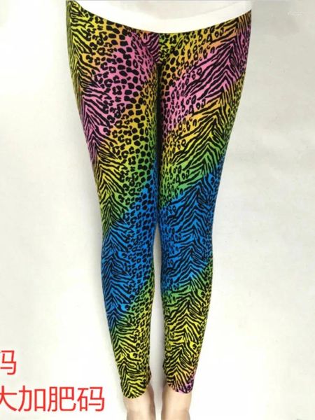 Calças femininas coloridas leopardo de leopardo leggings elástico leite de seda de seda (grande tamanho de gordura k76)