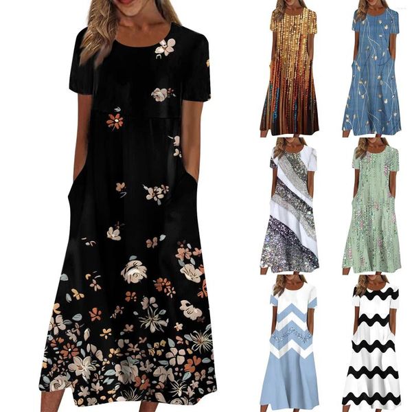 Lässige Kleider Frauen Sommer Mode Vintage floral bedrucktes schlankes rundes Hals Lose Vestidos Cortos