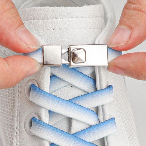 Peças de sapato sem amarração Caraus prensa trava gradiente de cor plana Elastic Shoelaces sem laços Shoelace Borracha para sapatos Mulher Man Man