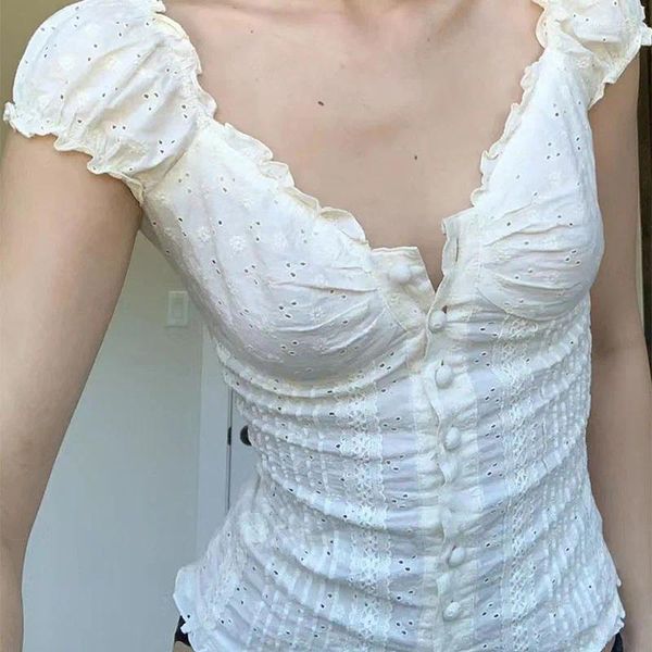 Camisetas femininas delicadas corset branco fofo top 2000